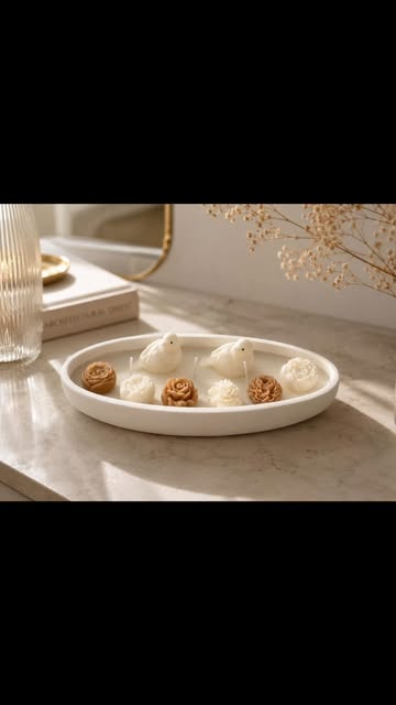 شمع قایقی زیبا با گل ریز و گنجشک
